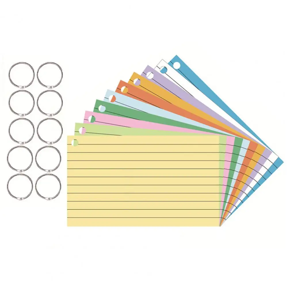 Kraft Paper Colored Index Cards Flash Cards with Metal Ring Thickened Paper Lined on Both Side Notecards Ruled Study Card