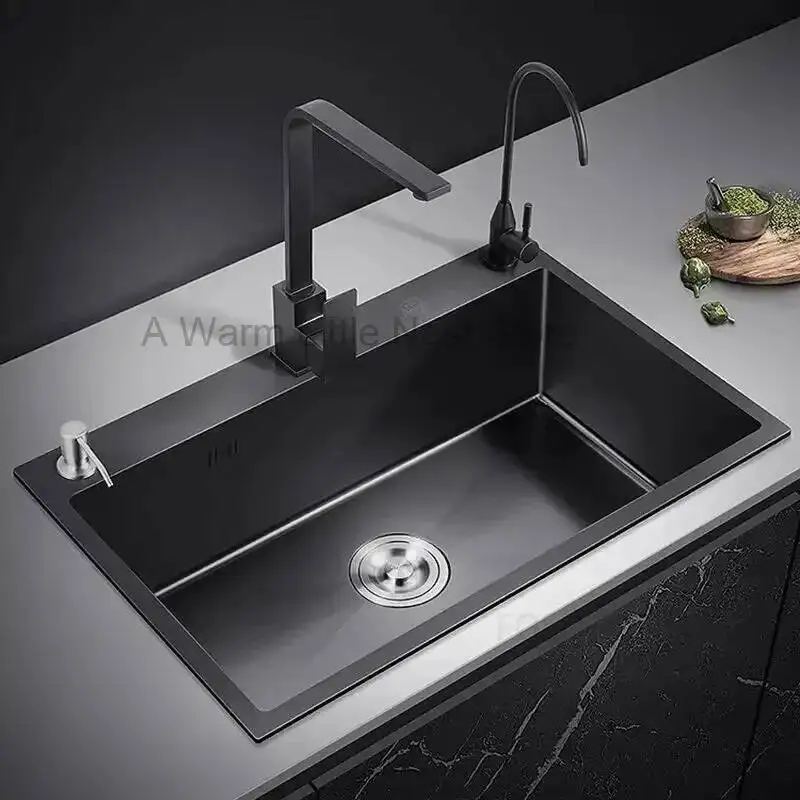 Bathroom Black Nano Kitchen Sink Sinks Stainless Steel Single-slot Undercounter Basin Washbasin Modern Home Kitchen Accessories