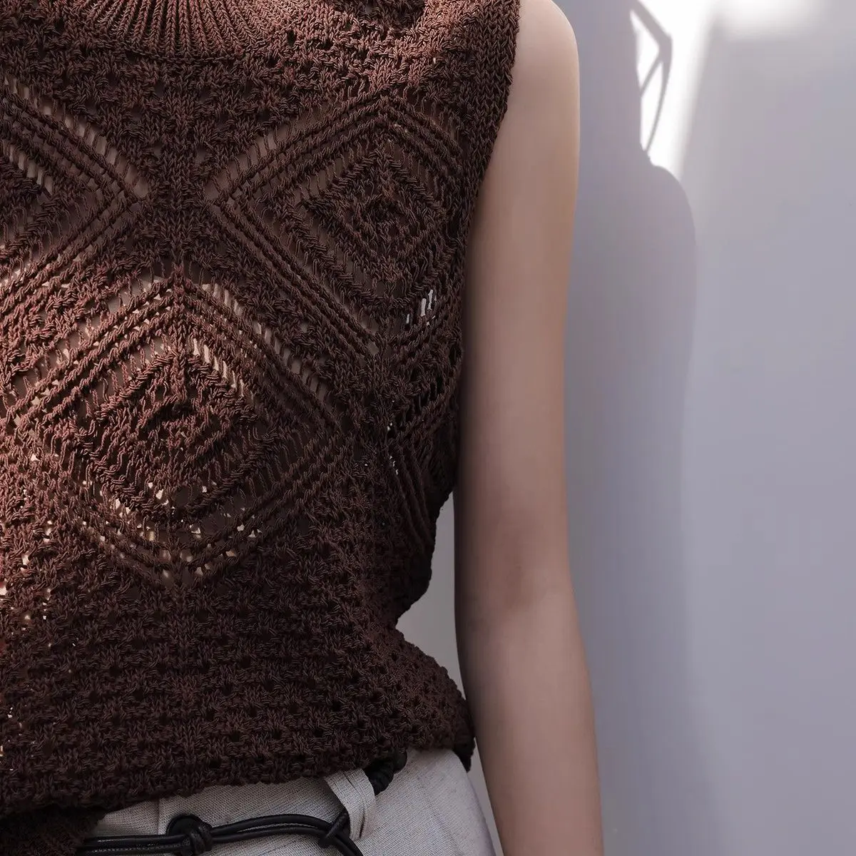 Round Neck Sleeveless Openwork Protective Vest Women New Summer Knit Top