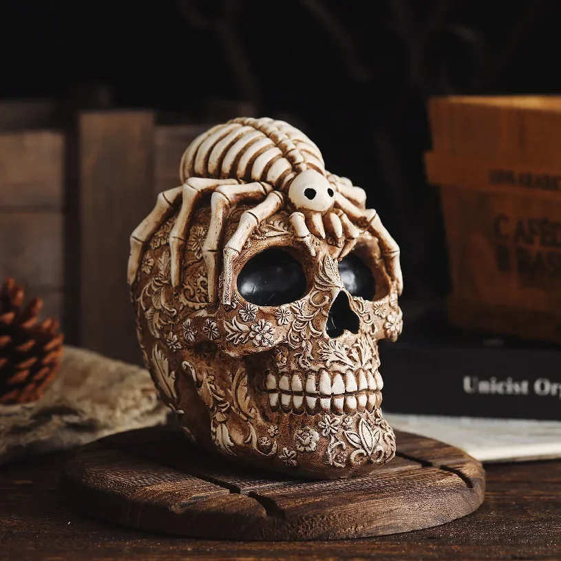 Dropshipping Creative Skull And Spider Resin Statues Skeleton Home Office Desk Decor Birthday Gift Halloween Party Decoration