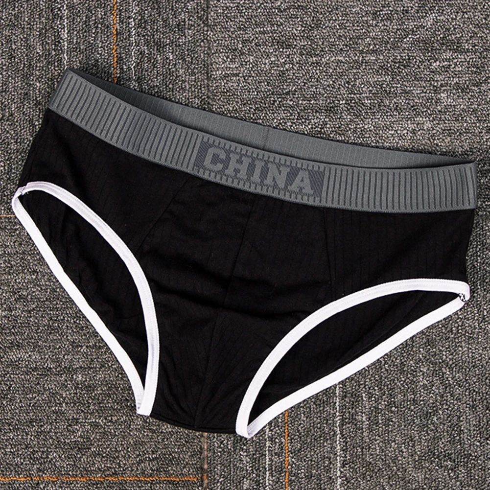 Men Cotton Briefs Thread Intimate Underwear Middle Rise Panties Soft Comfortable Underpants Casual Short Trunks Solid Swimwear