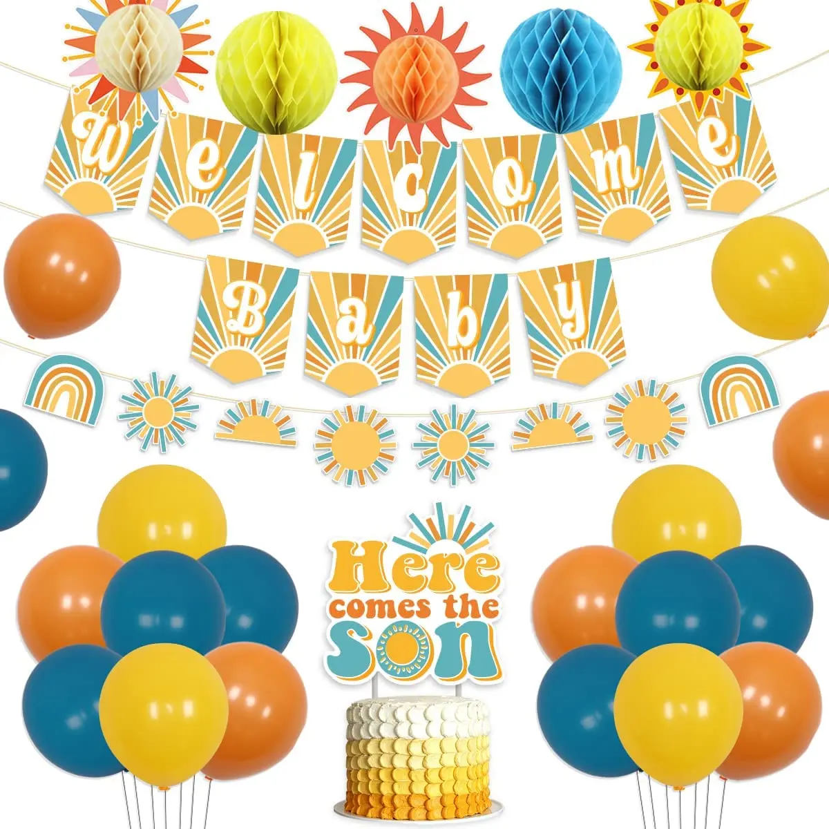 

Here Comes the Son Baby Shower Decorations for Boys, Sun Theme Balloons, Banners, Honeycomb Balls, Boho Sunshine Theme Supplies