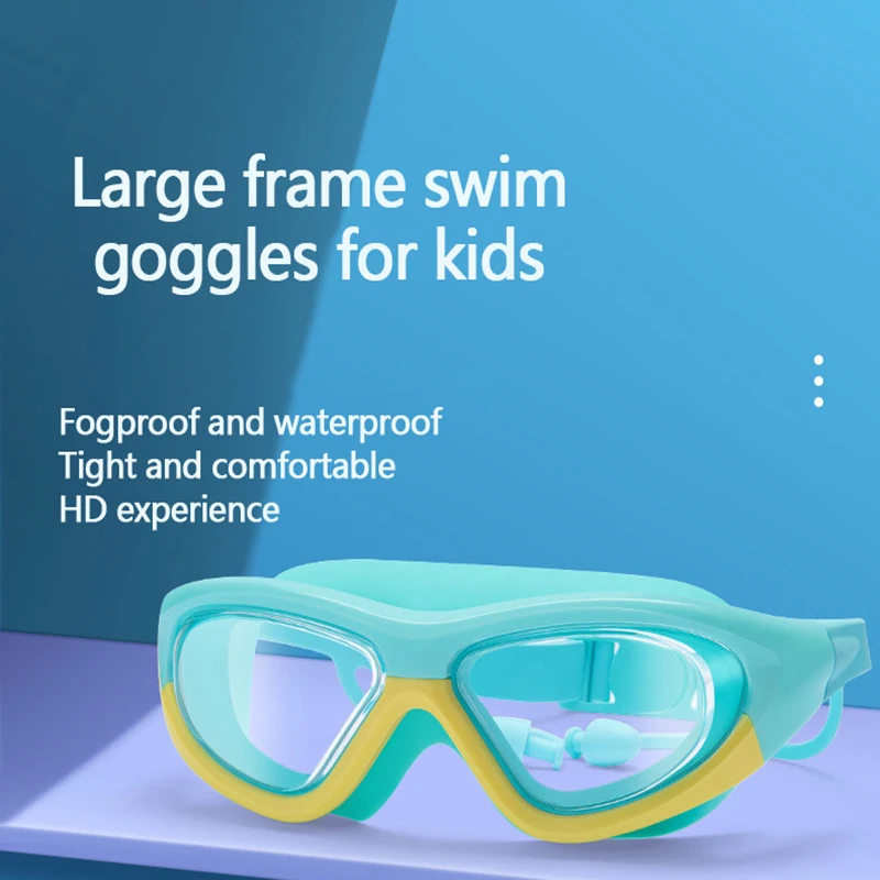 Gafas de natación con tapones para los oídos para niños, lentes HD antivaho, protección de silicona, para niños de 4 a 15 años, juego 2 en 1