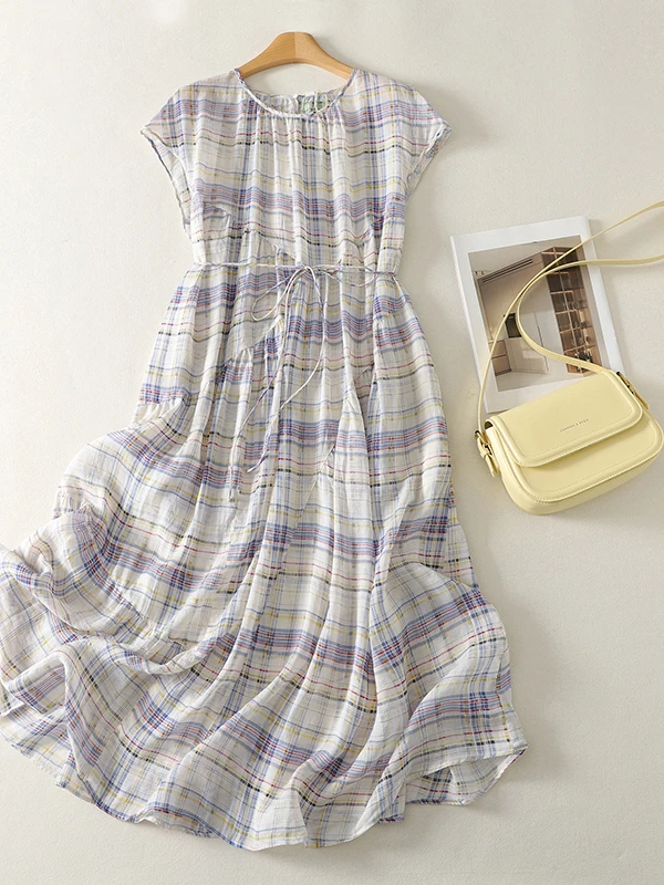 

Summer Fashion Large Size Dress Loose Artistic High Waist A-Line Skirt Breathable Comfortable Short Sleeve Long Dress
