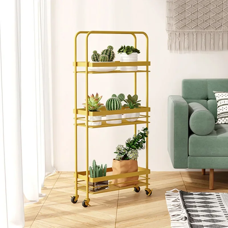 

MultiLayer Storage Frame Simple Modern Bedroom Living Room Nordic Light Luxury with Floor Wheel Iron Plant Frame