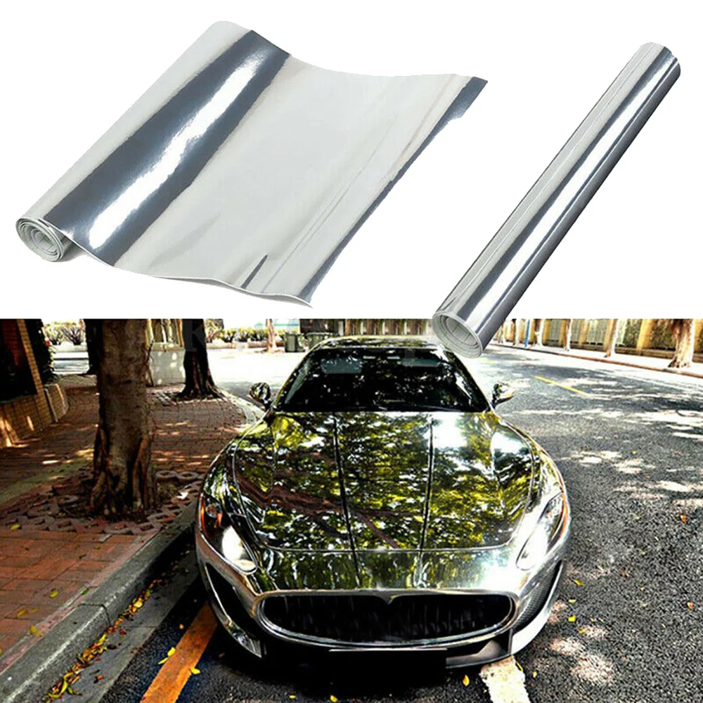 Argento cromato adesivo per auto specchio vinile avvolgere pellicola decalcomania impermeabile colore lucido auto moto pellicole adesivi 30*152cm