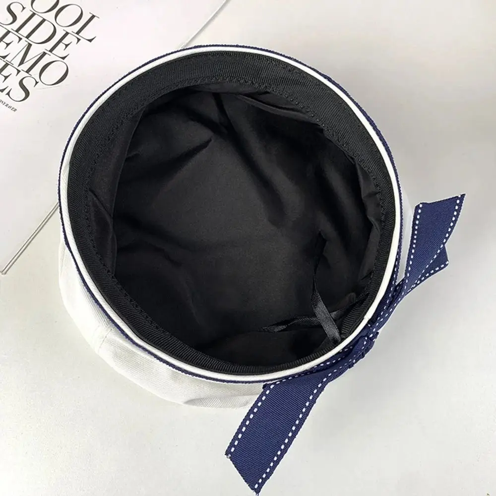 Japanese Style Sailor Hat Ribbon Bowknot Lightweight Beret Hat Letter Embroidery Breathable Painter Hat