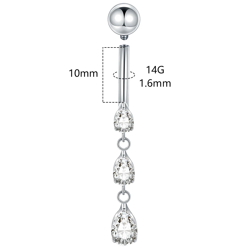 1/5PCS Titanium 14G Dangle CZ Gems Belly Button Ring Zirconia Waterdrop Pendant Navel Nail Piercing Ombligo Jewelry for Women