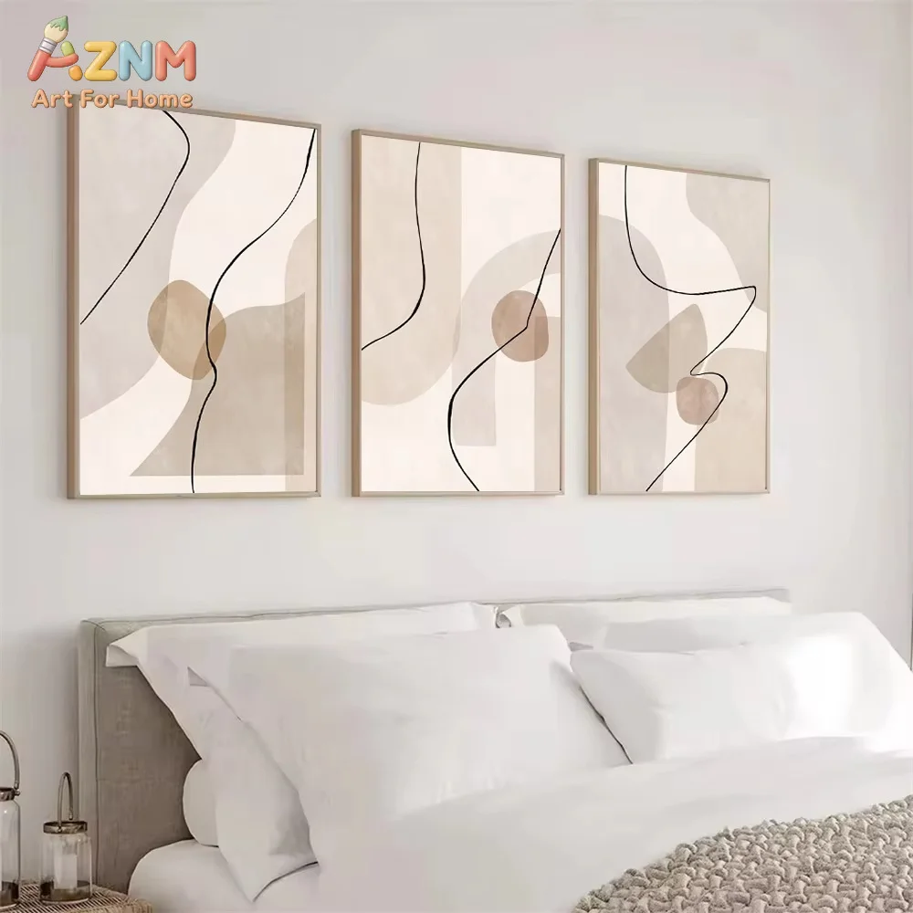 Abstract Beige Geometry Line Wall Art Canvas Painting Pictures Boho Posters And Prints Modern Living Room Interior Home Decor