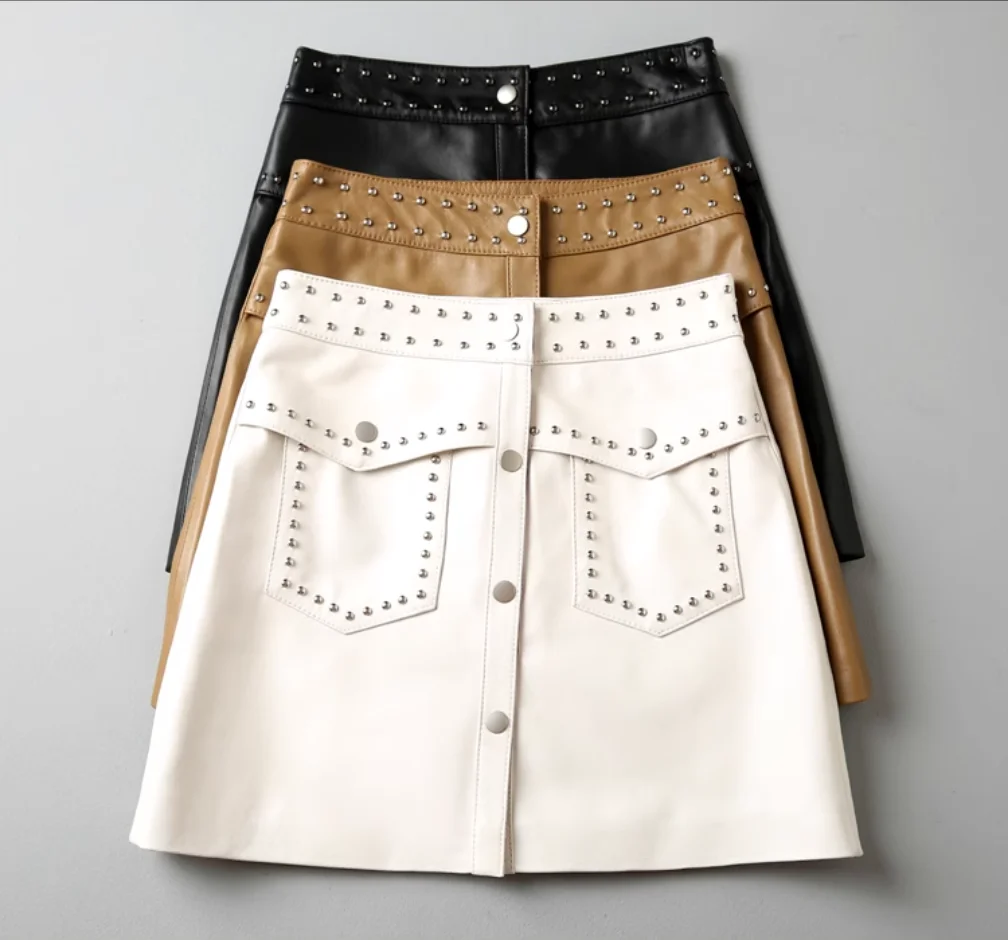 

new autumn winter fashion casual plus size brand female women girls Genuine Leather mini skirt