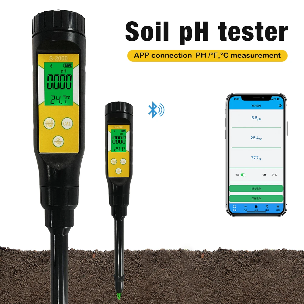 

0.0~14.0pH Digital Soil Tester Bluetooth Smart Soil PH Meter Value Temp Detector Sensor Acidity Analyzer for Flower Planting