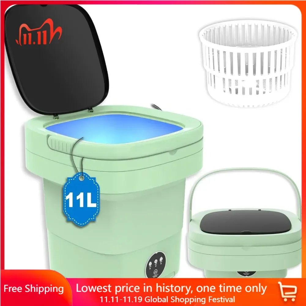 

Portable Washing Machine, Foldable, with Spin Dryer 2 in 1, 11L, for Apartment, Travel, RV, Underwears, Socks, Baby Clothes