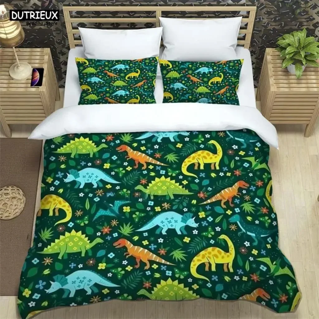 Cute Dinosaur Covered With Printed Bedding Queen Bedding Set Cute Style Luxury Customized For Children
