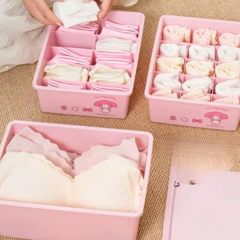 Sanrio My Melody Large Capacity Bra Panties Organizer HelloKitty Stackable Lid Grid Cartoon Dorm Essential Space Saver Toys