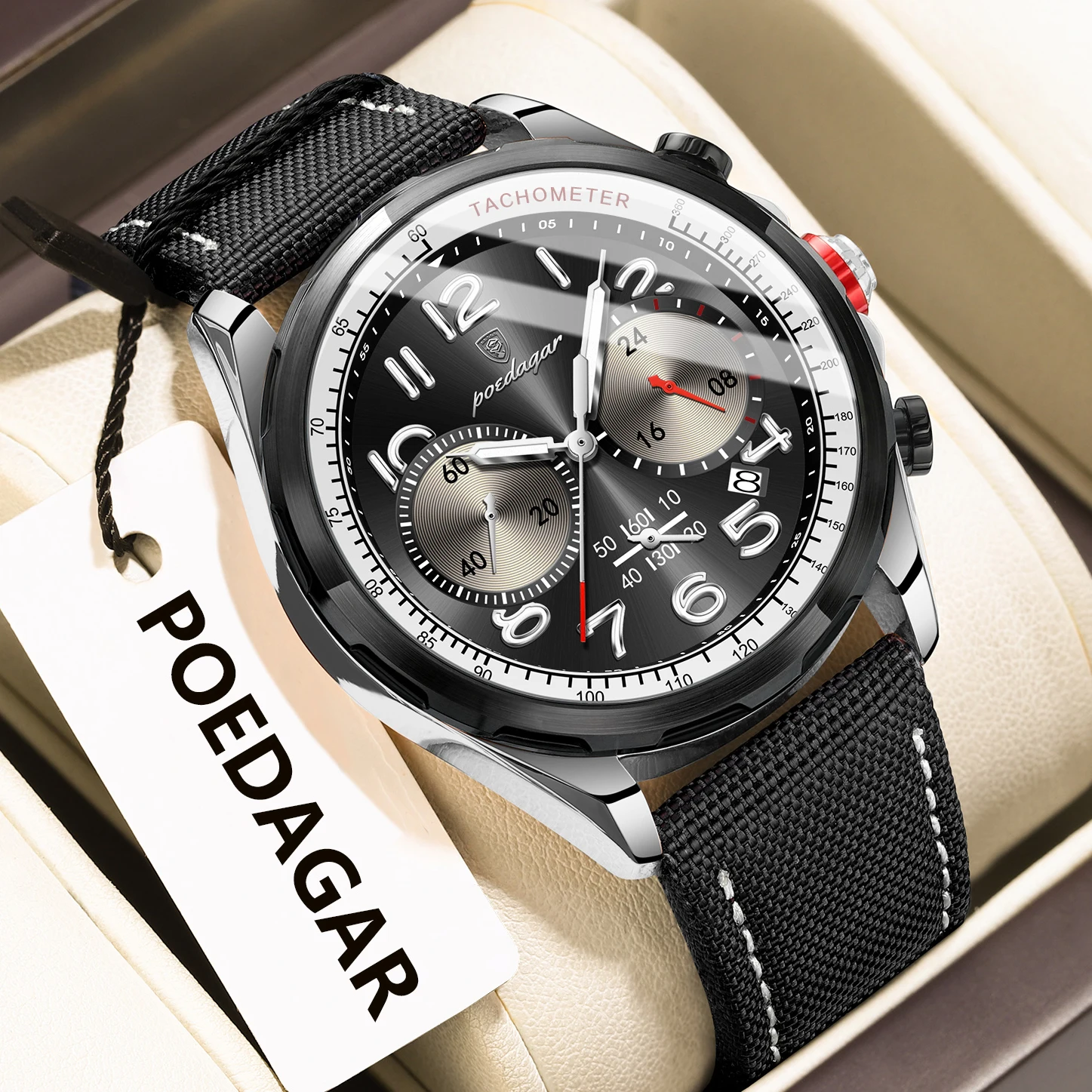 

POEDAGAR Роскошные повседневные мужские часы с хронографом и датой, нейлоновые кожаные мужские часы, водонепроницаемые светящиеся модные кварцевые мужские часы Reloj
