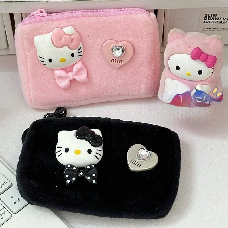 Cartoon Hello Kitty Cute Plush Sweet Cool Versatile Portable Anti-lost Card Bag Earphone Key Case Coin Purse Wallet Girl Gift