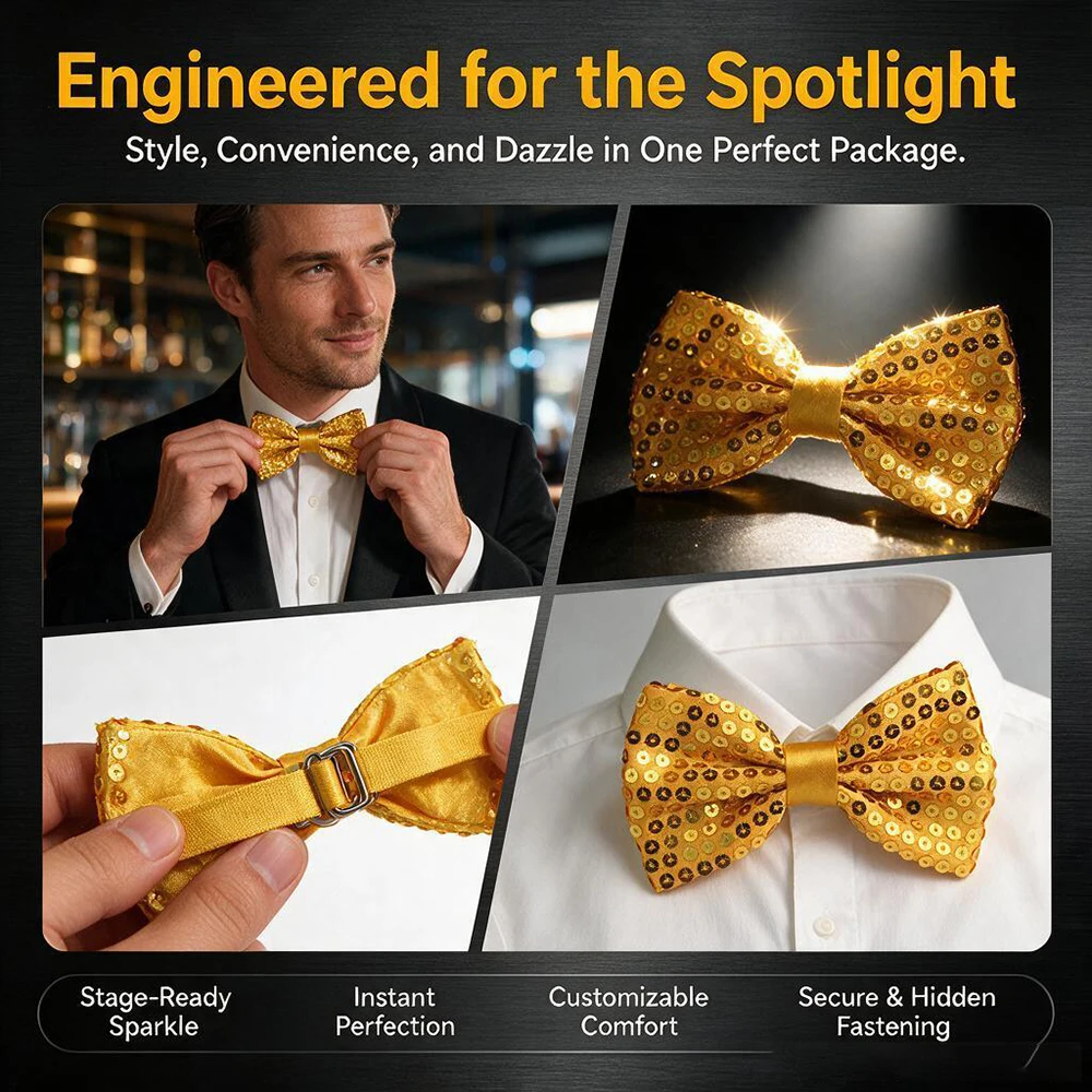 Men's Tie Gentleman's Sequin Tie Evening Party Stage Performance, Sequin Group Tie Men's And Women's Universal