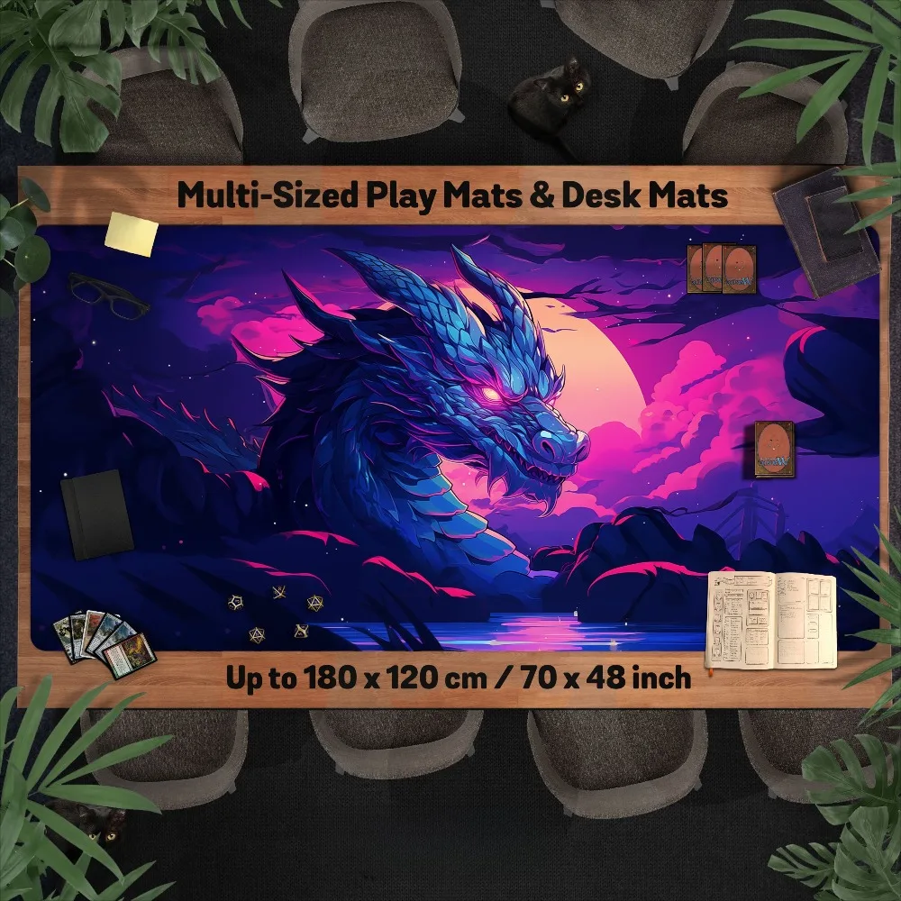 Neon Dragon Playmat/Desk Mat, tcg card/board game dnd dd, xxl stitched large giant rubber Deskmat/Mouse pad pc accessories