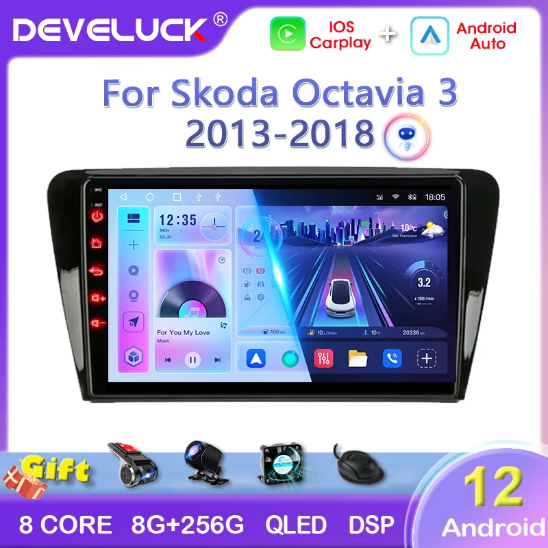 2 Din Android 12 Car Radio For Volkswagen SKODA Octavia 3 A7 2013 - 2018 Multimedia Video Player Carplay Auto Navigation GPS 4G