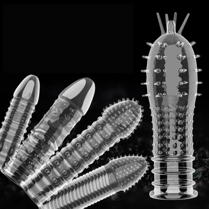 Condom with Spikes Extension Reusable Condom Penis Sleeve Male Enlargement Time Delay Spike Clit Crystal Condoms