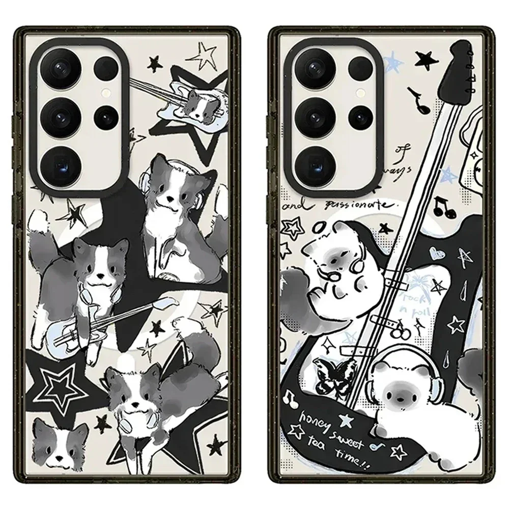 Music Dog MagSafe Acrylic Black Border Case for Samsung Galaxy S22 Ultra S23 Ultra S24 Ultra Shell