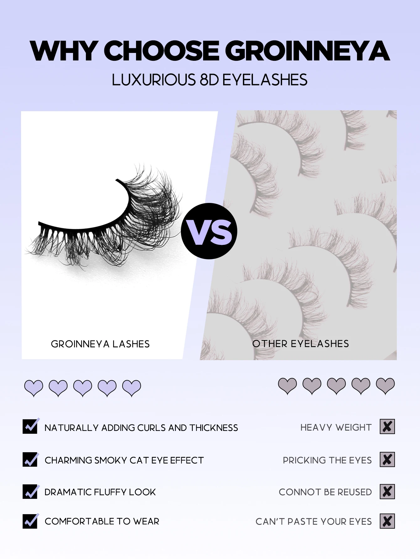 GROINNEYA 3D Faux Mink Lashes Fluffy Soft Wispy Natural long False Eyelashes Curly Lashes Wholesale Lashes