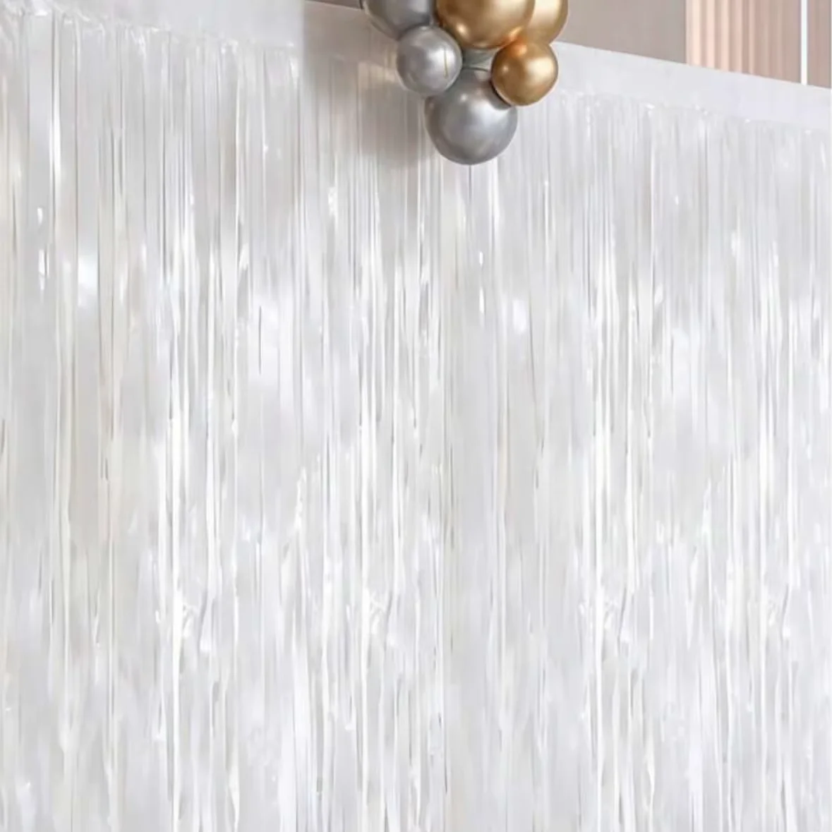 Tinsel Garland Decoration - 2pcs White Foil Fringe Curtain Party