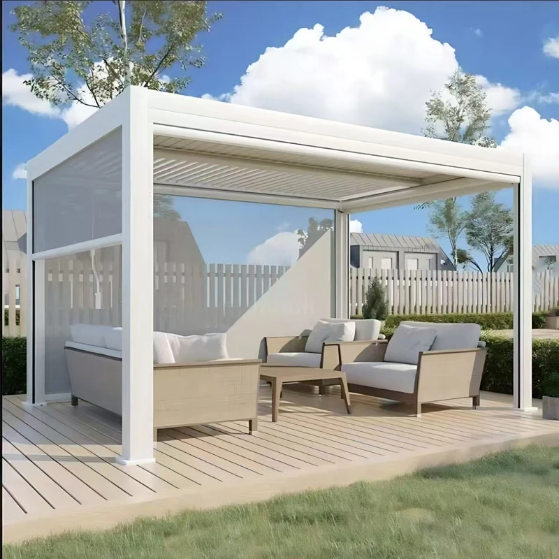 المناخ الحيوي مقاوم للماء الألومنيوم العريشة بمحركات في الهواء الطلق كوة أكشاك حديقة غرفة الشمس شرفة المظلة قوية الأشعة فوق البنفسجية كتلة اللوفرات