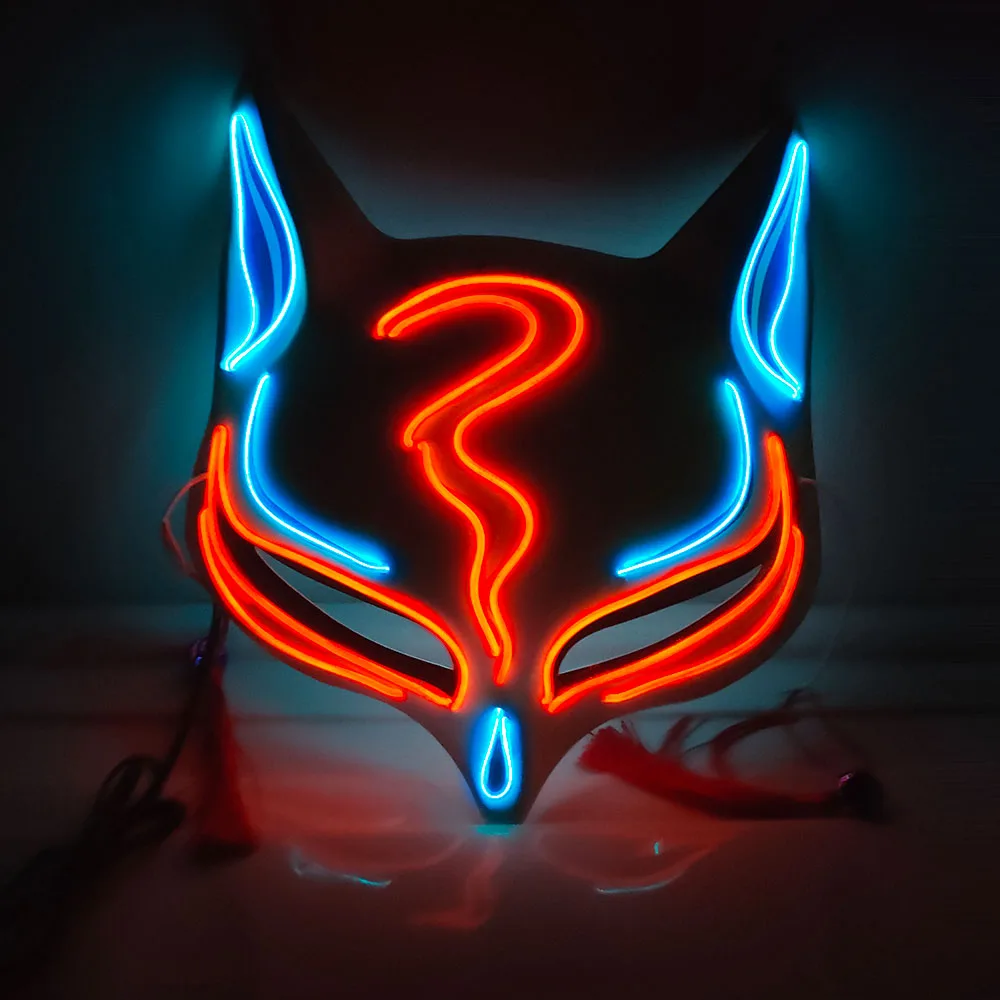 Fox Rabbit Halloween LED Cute Face Mask Party Horror Cosplay Props Light Up Masque Masquerade