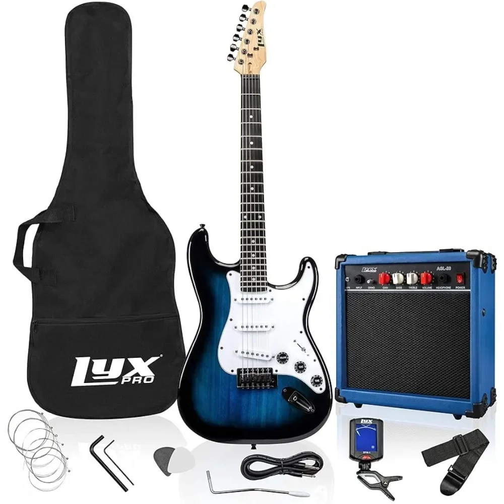 

39 inch Electric Guitar Kit Bundle with 20w Amplifier All Accessories Digital Clip On Tuner Six Strings Two Picks Freight free