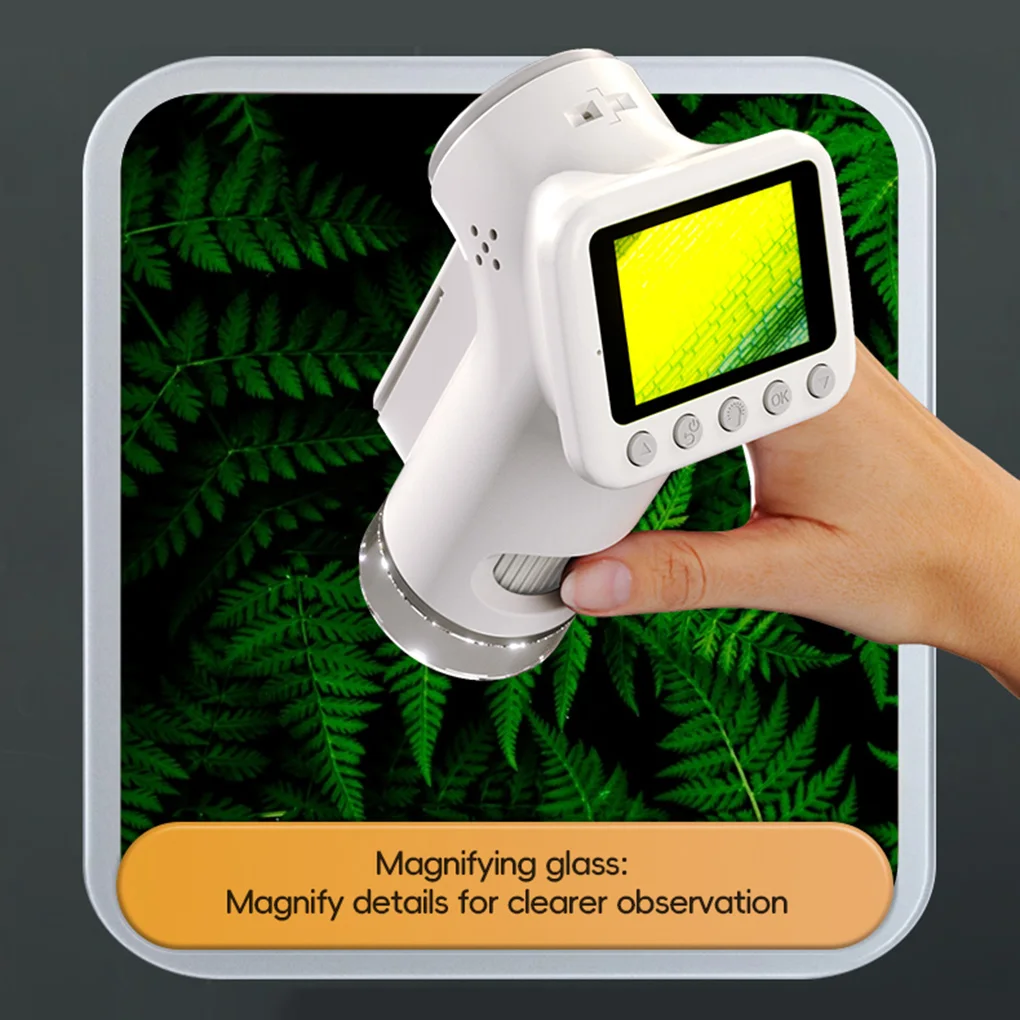 Microscope with Base for Kids 1000X Handheld Telescope 2.0" Screen HD Screen Rechargeable LED Pocket Digital Microscope