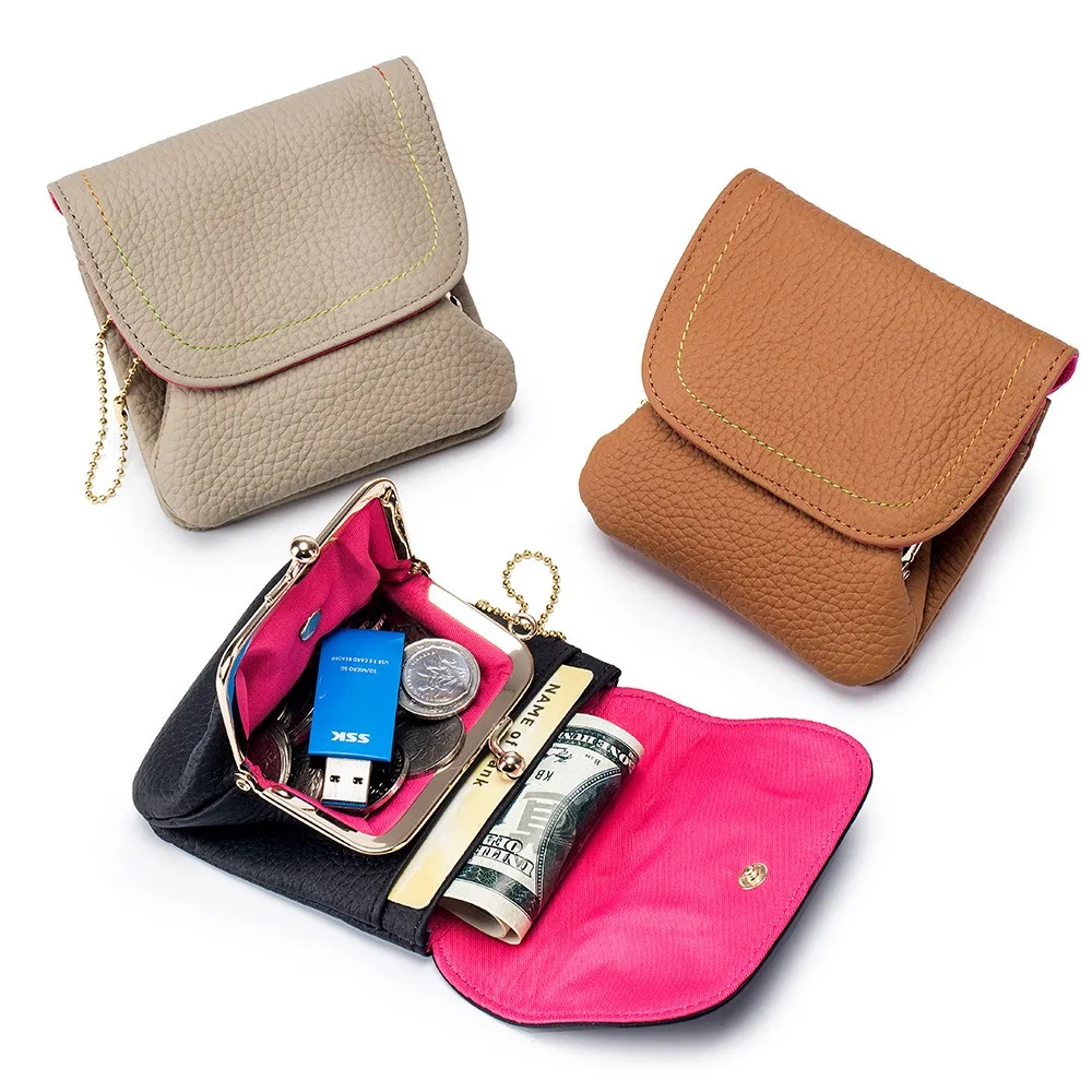 Genuine Leather Mini Coin Wallets Card Holder Bag Portable Fashion Cowhide Small Money Purse For Girl Women Short Earphone Pouch