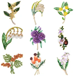 Pearl Lily of the Valley Flower Brooches for Women Enamel Berry Pin Plant Lapel Pins Office Party Funny Friend Gifts Accessories
