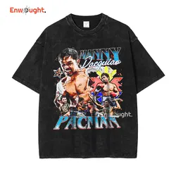 Manny Pacquiao Boxing Champion T shirt Vintage Washed Short Sleeve Tops Tees Oversized T-shirt Harajuku Sweatshirt Men Cotton