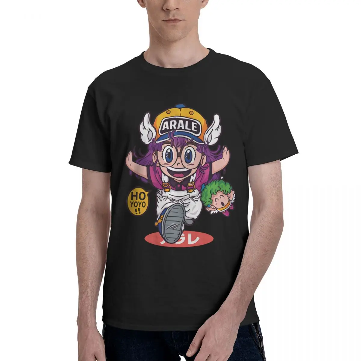 Graphic Men's T-shirt Arale Norimaki S Black O-Neck Pure Cotton Dr. Slump short sleeve Man Tee Shirt