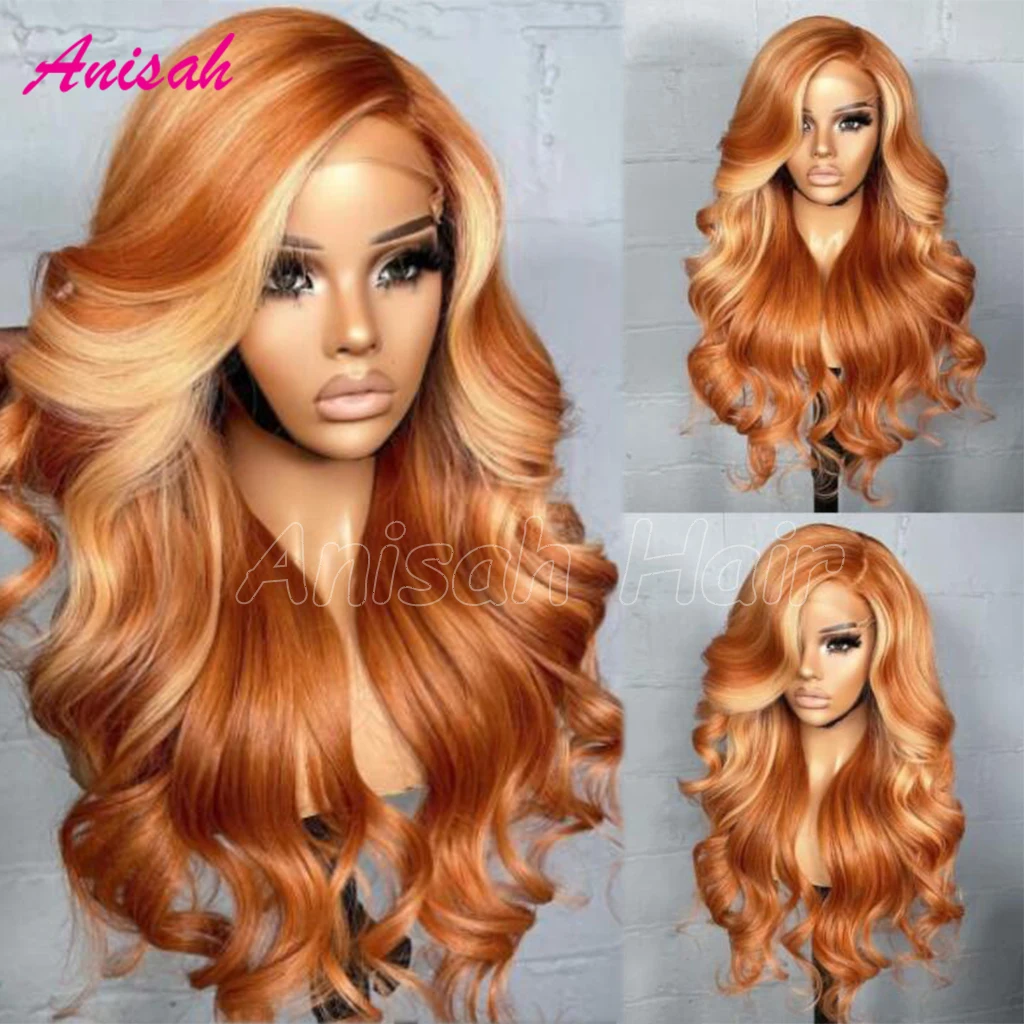 

Transparent 13x4 Ginger Orange Body Wave Lace Front Wig Highlight Blonde Orange Color 5x5 Lace Closure Human Hair Wig For Women