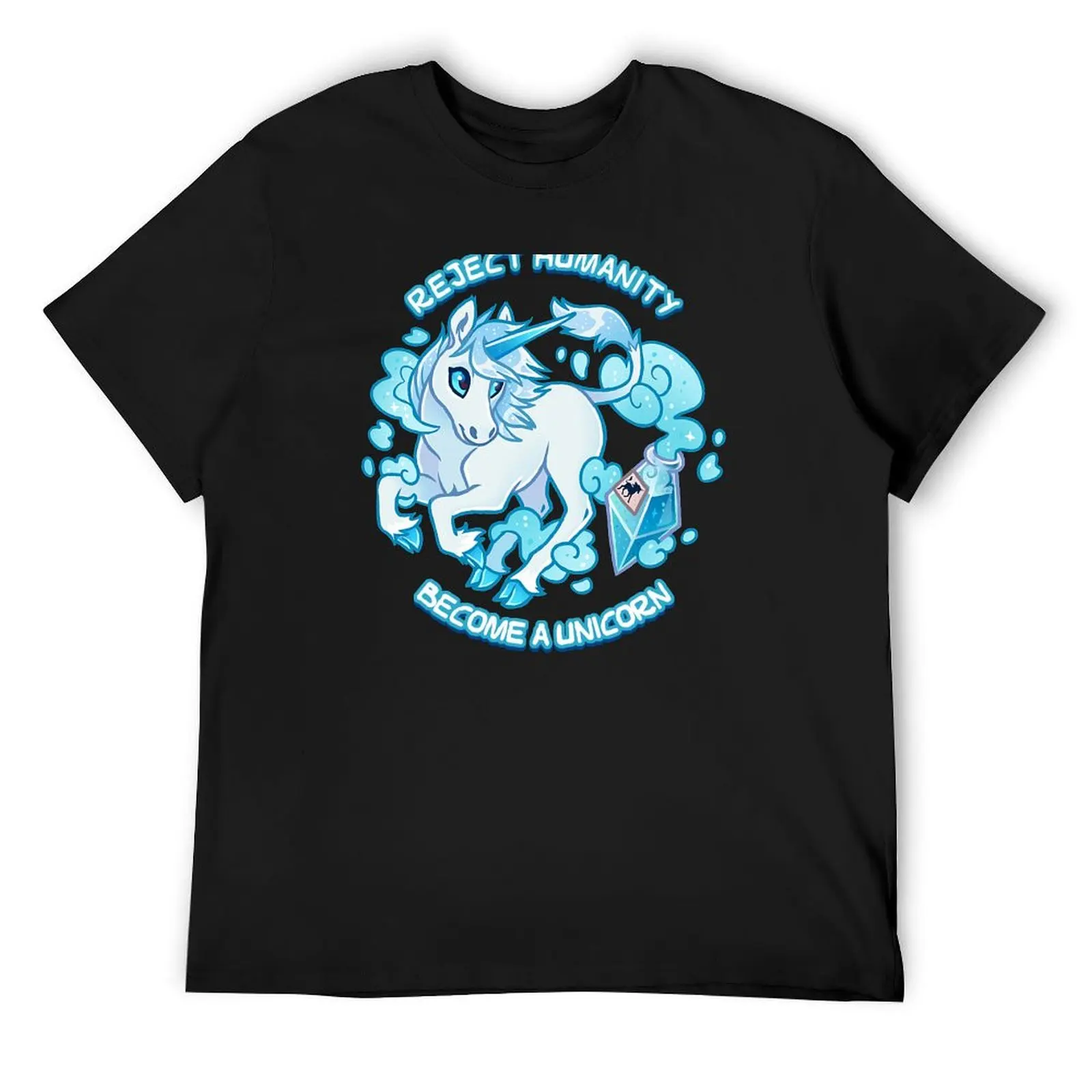 

Reject humanity, Become a blue Unicorn! T-Shirt vintage clothes customs design your own for a boy workout shirts for men