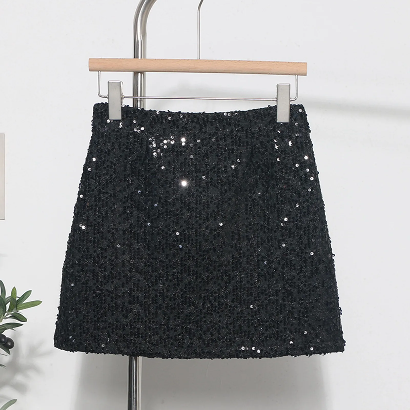 Women High-Waisted Slim Fit Spicy Sequins Tweed Bustier Skirt Anti-Glare A-Line Package Hip Short Skirt Glitter Versatile Skirts