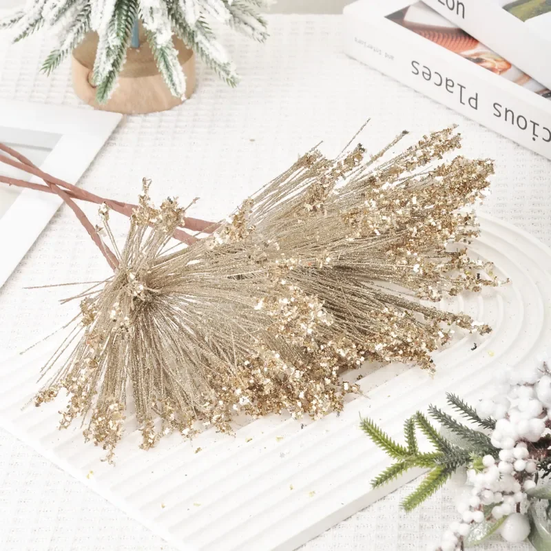 For Gold Powder Christmas Waterfall Fringed Cuttings DIY Bouquet Accessories Tree Decoration Holiday Ornament