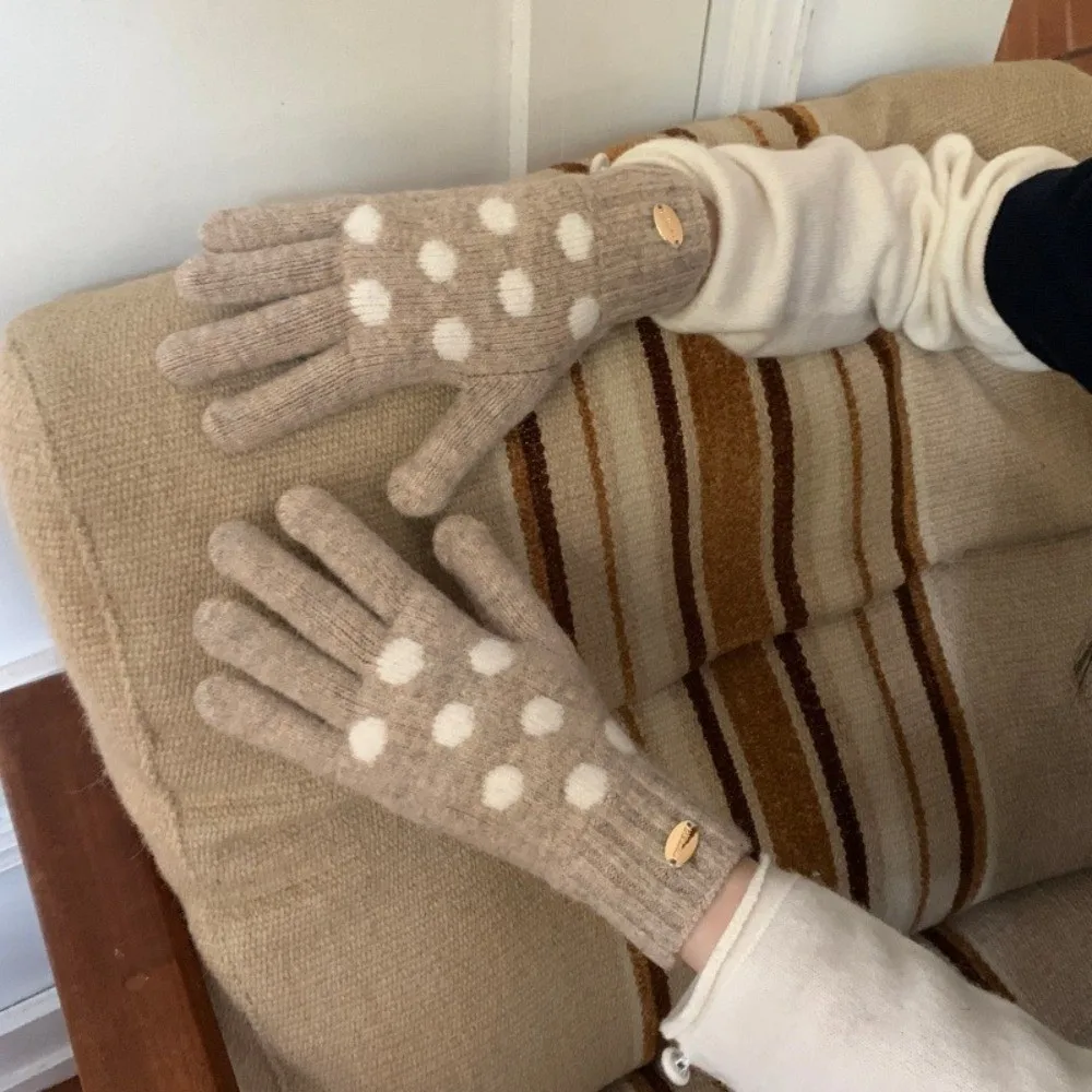 Polyester Polka Dot Touch Screen Gloves One Size Warm Lining Full Finger Gloves Stretchy Cold Proof Cycling Gloves
