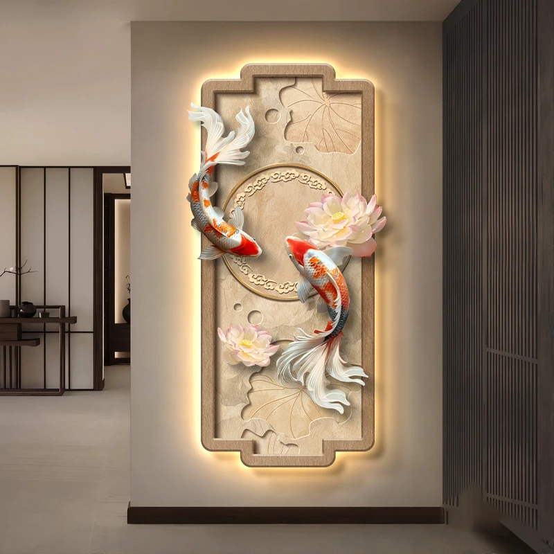 xx-Koi Lotus Atmospheric Sandstone Decorative Painting Corridor Mural Lamp Wall Lamp Room Decoration Led Lights Home Decoration