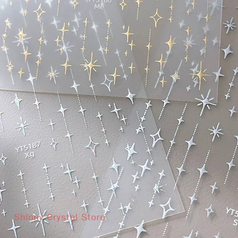 الذهب والفضة مختوم ضوء النجوم الليزر بريق نجمة البرنز الراين الإغاثة مسمار الفن زينة ملصقات مانيكير الشارات