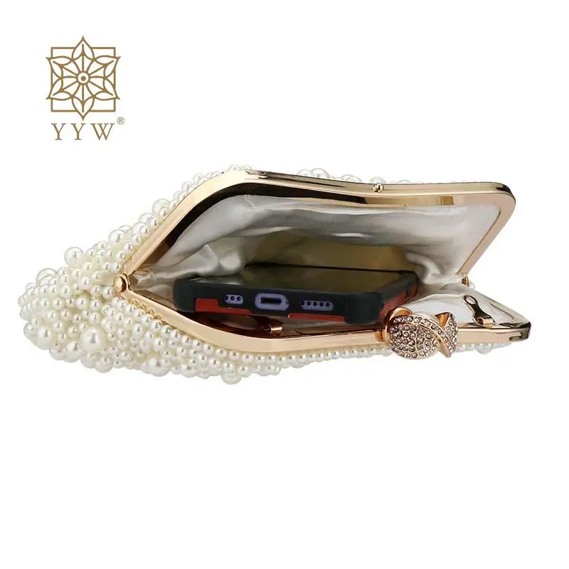 Imagem -03 - Elegante Clutch Pérola para Mulheres Bolsas de Noite Bolsa de Diamante Bolsas de Mensageiro Pérola Branca Ombro de Corrente Festa de Casamento