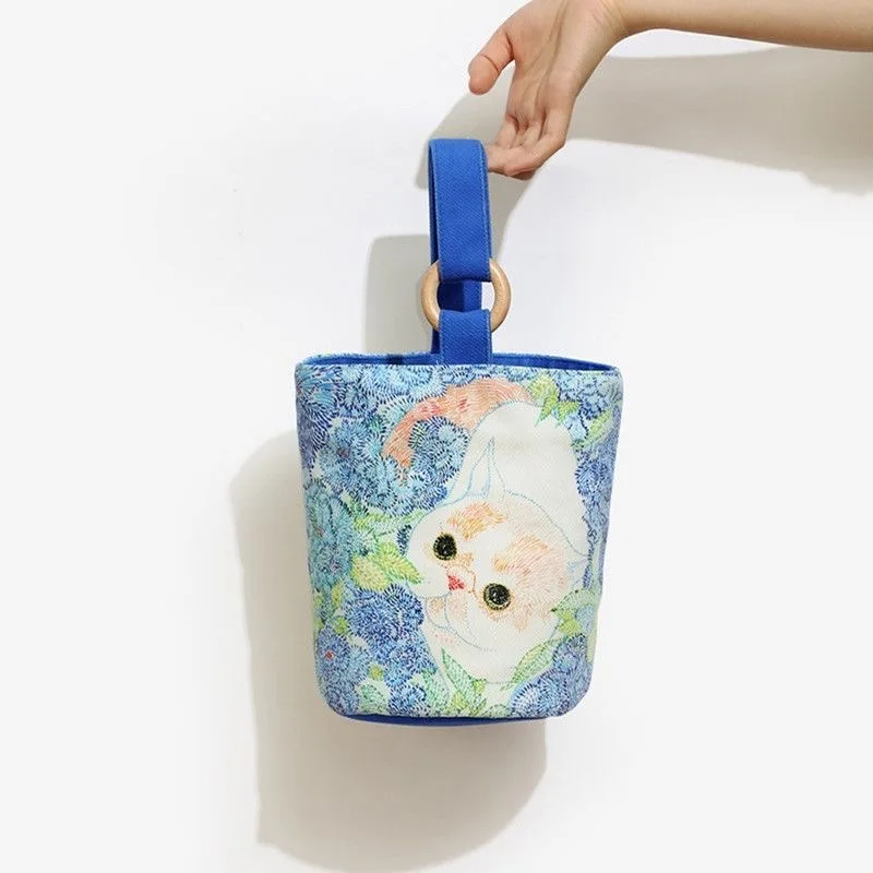 Abstract Colorful Cat Painting Tote Bags for Women Designer Bucket Bag  Ladies Handbag 2024