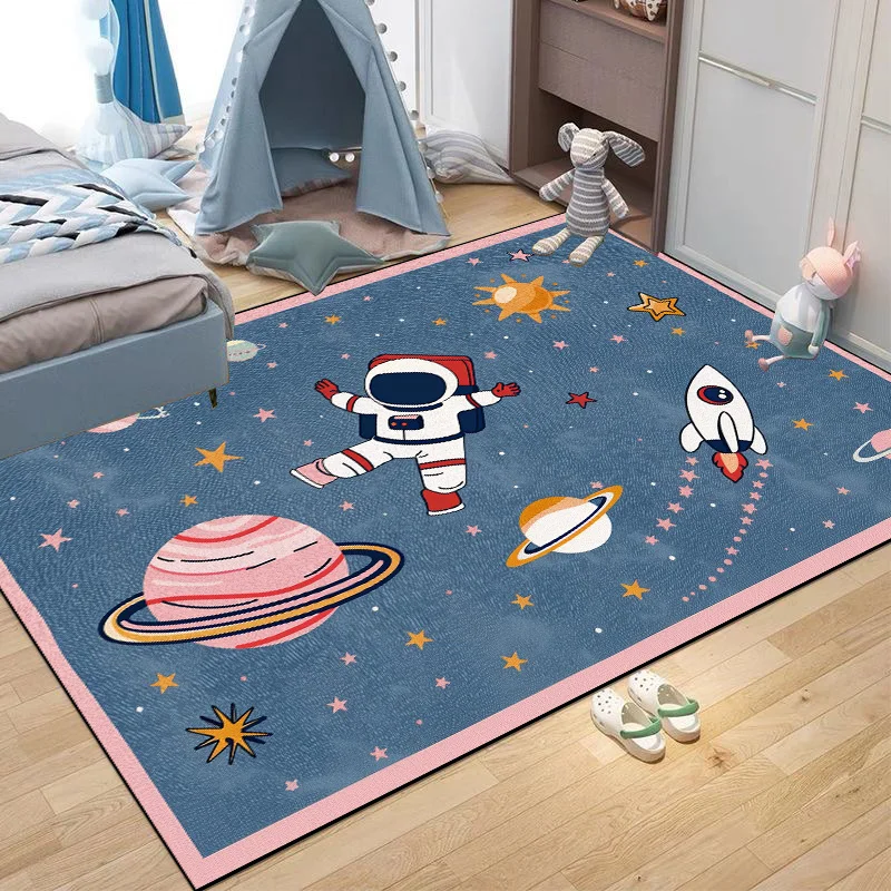 Soft Children's Room Cartoon Chair Mat Spaceman Pattern Animation Kid Bedroom Bedside Carpet for Living Room Lounge Non-slip Rug