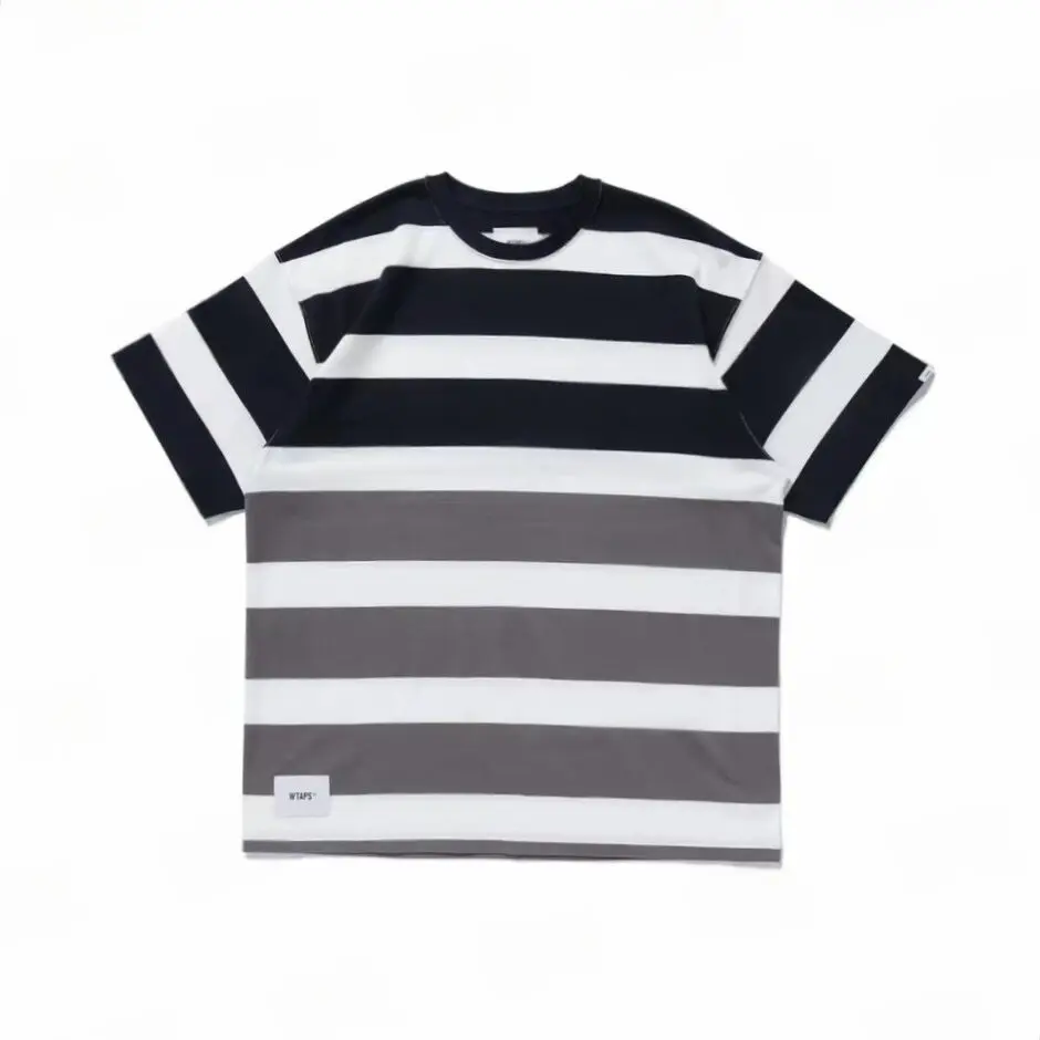 WTAPS Mens Vintage Striped Heavy Cotton Short Sleeve Tshirt Japanese Loose Round Neck Casual Summer Tops for Men