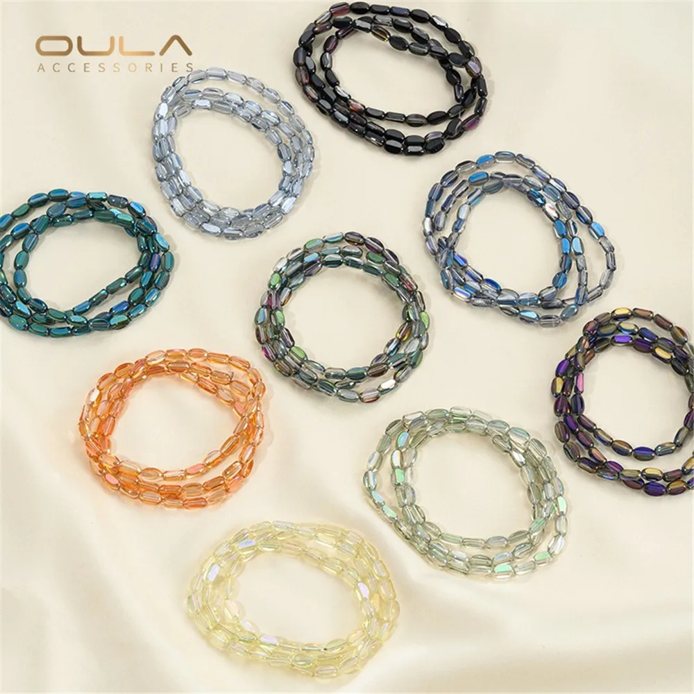 

Iridescent Glass Crystal Cut Oval Rice-shaped Scattered Beaded Bracelet Earrings Diy Handcrafted Material Jewelry Accessories