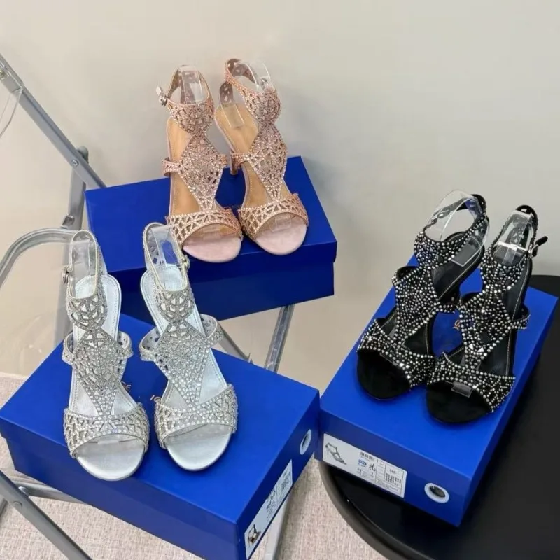 Luxury Designer Womens Shoes Exquisite Rhinestone High Heeled Sandals for Woman Fashion Peep Toe Casual Shoes Sandalias De Mujer