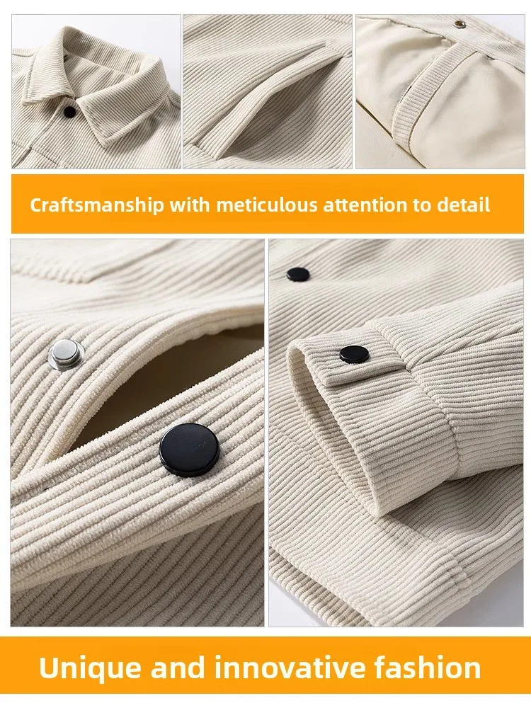 

TUCANO Men's Corduroy Jaet American Retro Sle Spring Autumn Trendy Youth Zipper Closure Long Sve Warm Outerwear