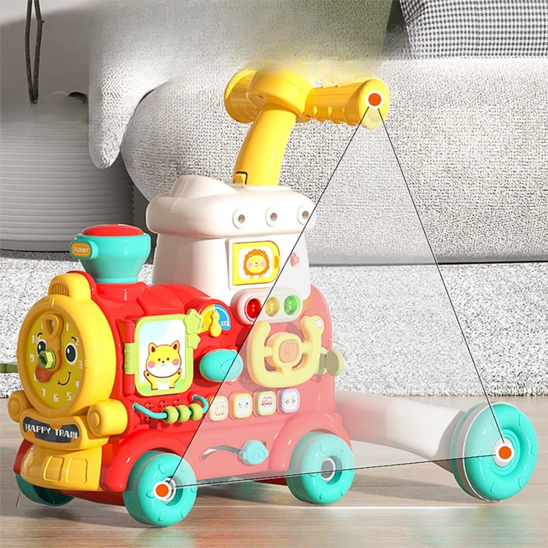 幼児用プッシュウォーカー、蒸気機関車のおもちゃ付き、多機能ベビー学習車、早期教育とエンターテイメント、安定した三角形